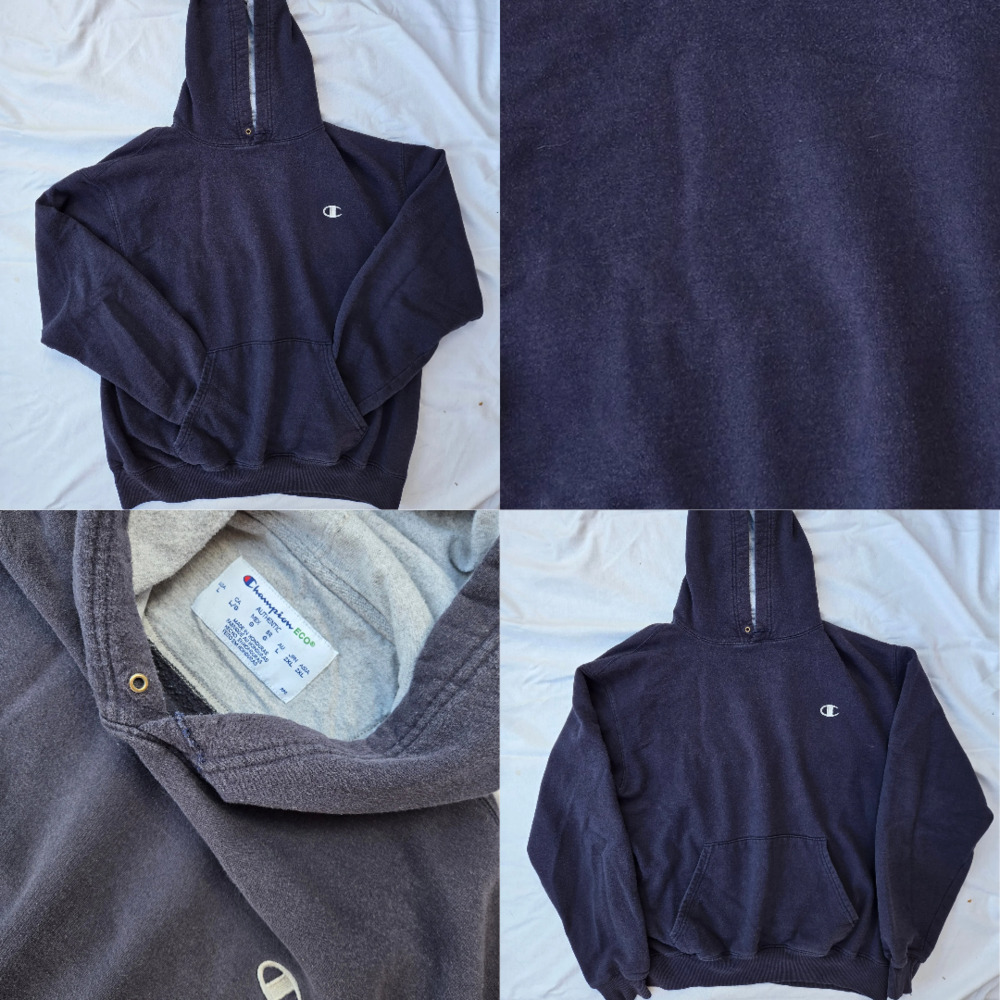 Champion Eco Authentic Hoodie Size L Navy Blue